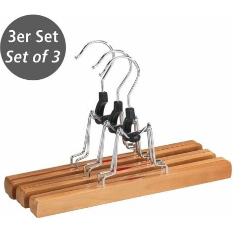 Hosenbügel aus Naturholz – 3er-Set, 25 x 17 x 2,4 cm, Braun (1/4)