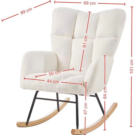 Fauteuil à bascule moderne 69×89×101 cm – Relaxation polyvalente pour salon, chambre, bureau, chambre d'enfant & balcon, design scandinave, assise élégante avec piétement en bois et cadre métallique (1/5)