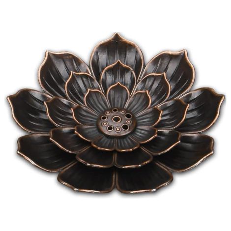 Porte Encens de Lotus en Laiton Brûleur d'Encens en Bâton Porte Brûleur d'Encens à Cône avec Capteur de Cendres