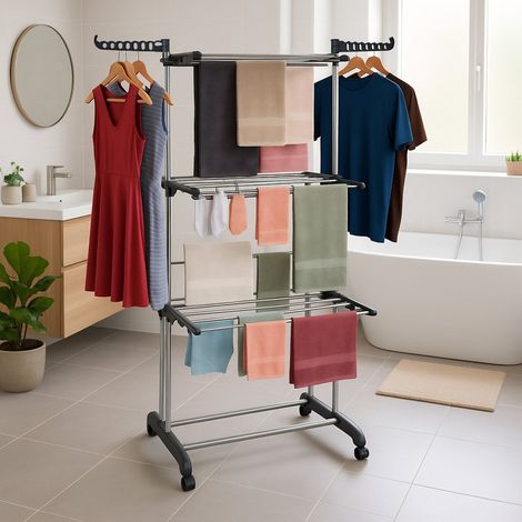 Etendoir a linge roulant avec ailes pliables et cintres (1/5)