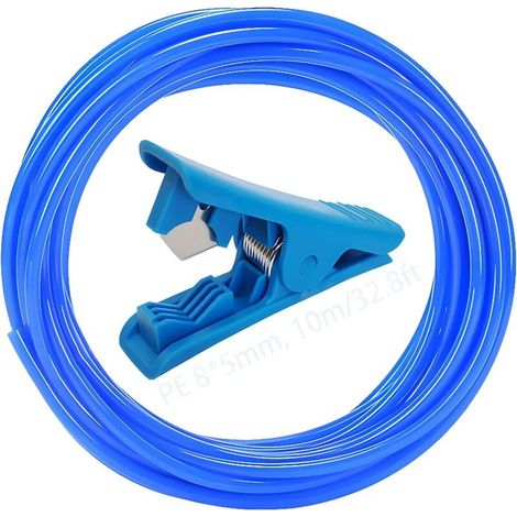 Tuyau d'égouttement en PE bleu, diamètre extérieur 8 mm x diamètre intérieur 5 mm, avec coupe-tube bleu pour système d'arrosage goutte-à-goutte (10 m) (1/5)
