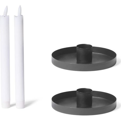 Bougeoirs ronds 9 cm noir pour bougies coniques avec LED