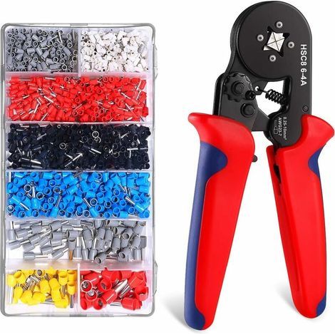 Herramienta de crimpado para terminales de 0,25–10 mm² – 1200 puntas incluidas – Mango de plástico ABS antideslizante – Crimpado cuadrado para un contacto óptimo (1/5)