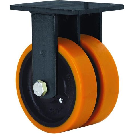 rueda fija  17hlg150-hub hierro-poliur.naranja(doble) eje bolas (1/2)