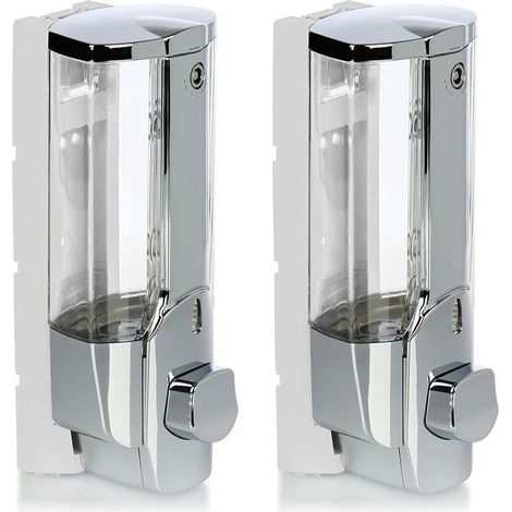 2x Distributeurs de savon muraux - Distributeurs de savon muraux rechargeables - Distributeurs de savon pour gel douche et shampoing (chrome) (1/3)