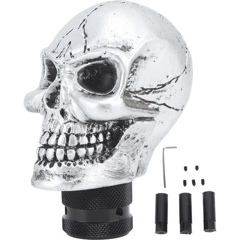 Pomo de palanca de cambios de resina con forma de calavera, fácil de sujetar para la mayoría de vehículos manuales, incluye varios adaptadores, se ajusta perfectamente. (1/5)
