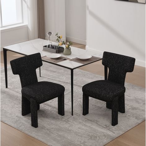 Set di 2 poltrone in chenille senza braccioli con gambe in legno, schienale curvo, nero/grigio (1/5)