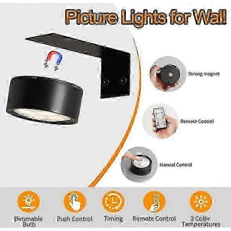 Lampes pour tableaux Topveden compatibles avec les murs lampes pour affiches Topveden sans fil et rechargeables - Noir (1/4)