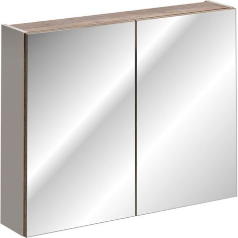 Badezimmerschrank VANTA 80 cm Taupe – Schwingtüren mit Spiegeln
