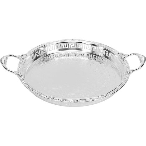Vintage Engraved Silver Serving Tray with Handles (1/5)