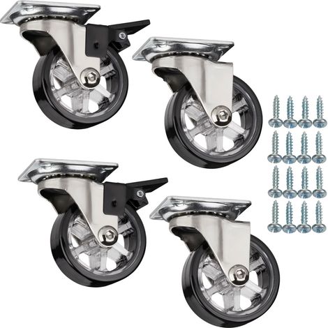 SOTECH Set Möbelrollen RAPID Ø 50 mm schwarz 2 x mit und 2 x ohne Bremse (Feststeller) inkl. Schraubenset Belastbarkeit bis 140 kg (35 kg pro Lenkrolle) (1/5)