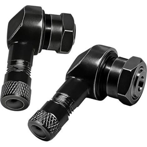 Lot de 2 valves d'angle à 90 degrés pour moto - 39 mm - En aluminium noir - Avec joint en caoutchouc - Valve à visser anti-fuite pour trou de jante de 10,3 mm - Valve Schrader de rechange pour scooter (1/5)