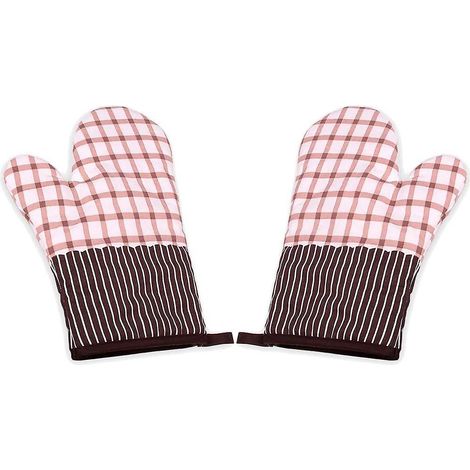 Gants de cuisine doublés en coton, pour micro-ondes, pâtisserie, barbecue et cuisine (à carreaux marron) (1/5)