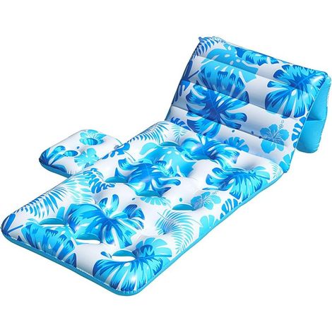 Matelas Gonflable pour Adultes, Transat de Piscine à Motif Feuilles Tropicales avec et Porte Gobelets, Bouée Flottante pour Bronzage, Chaise Flottante pour Piscine, Plage, Lac (1/4)