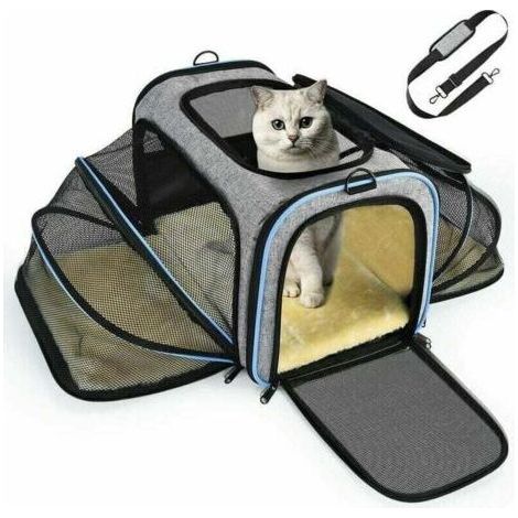 Expandable carrier bag for cats and dogs, with solid structure, breathable mesh, and spacious space. Convenient for train, car, plane and restaurant travel. Approved for transportation (1/4)