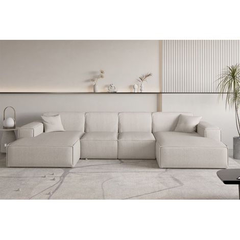 Wohnlandschaft Sofa U-Form CELES PREMIUM XS in Stoff Scala Hellbeige (1/3)