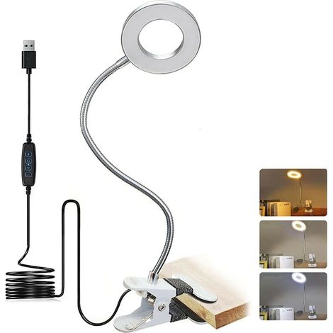Lampe de Bureau- lampe pince USB Lampes- des Yeux 8W LED Lampe de Lecture- Blanc Froid et Chaud