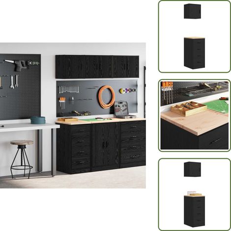 Garagenschränke 2 Stk. Schwarz Holzwerkstoff - Garagenschrank - Garagenschränke - Schrank - Garagen-Lagerschrank (1/5)