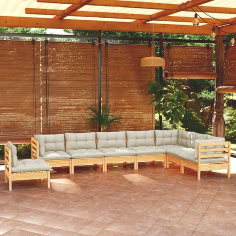 8-tlg. Garten-Lounge-Set mit Creme Kissen Massivholz Kiefer vidaXL (1/5)