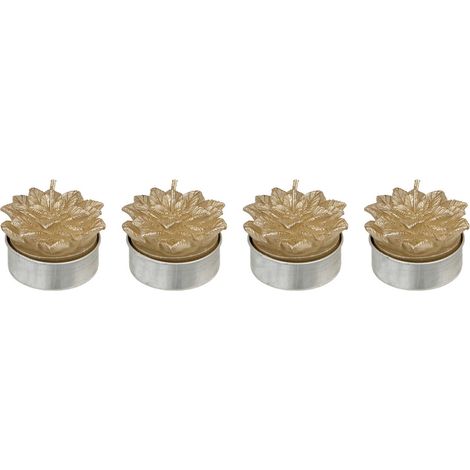 Lot de 4 Bougies de Noël déco Fleur Poinsettia Dorée pailletée - Feeric Christmas (1/2)