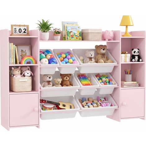 Meuble rangement enfant - AIYAPLAY - 8 bacs amovibles - MDF et acier - 140 x 30 x 90 cm - rose (1/5)