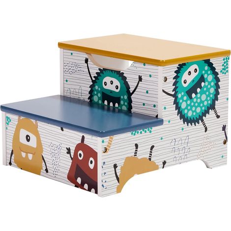 Sgabello-Scaletta GINGER HOME MONSTER per Bambini in Legno, 2 Gradini, Contenitore e Maniglia (1/5)