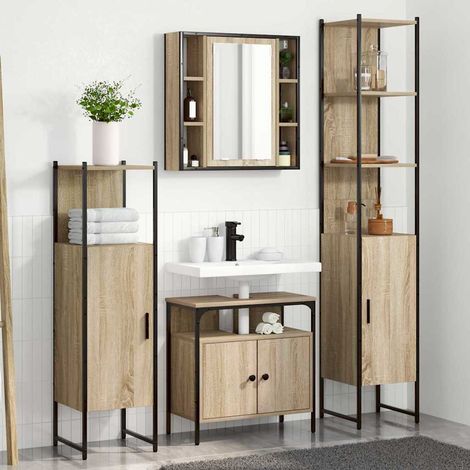Badezimmermöbel-Set mit Regal 4 pcs Sonoma-Eiche Holzwerkstoff
