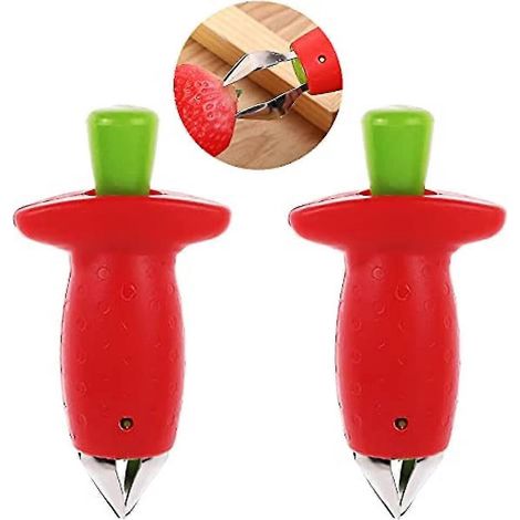 Lot de 2 équeuteurs de fraises magiques, équeuteur de fraises, en acier inoxydable, pour retirer les tiges et les feuilles, idéal pour la pâtisserie et la cuisine. (1/4)
