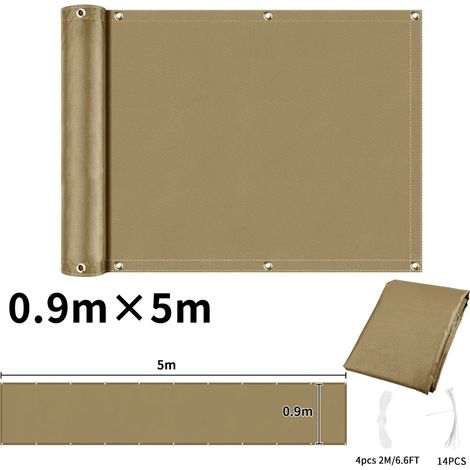 (Jaune sable 90x500CM) Tissu pare-soleil imperméable avec œillets, pour balcon extérieur, terrasse, écran d'intimité de jardin. (1/5)