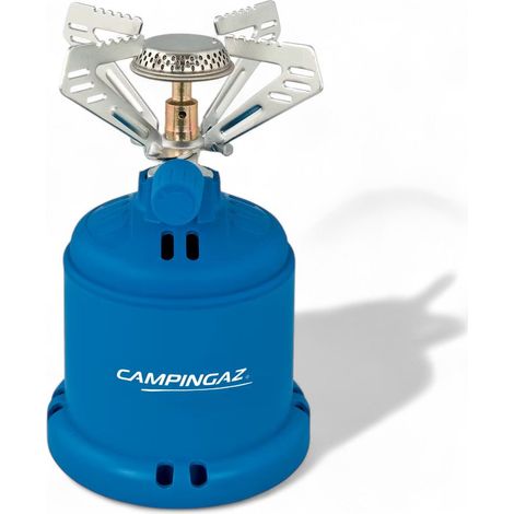 Cocina de gas portátil para camping con soporte de plástico y estabilizador de olla de acero potencia 1250 vatios