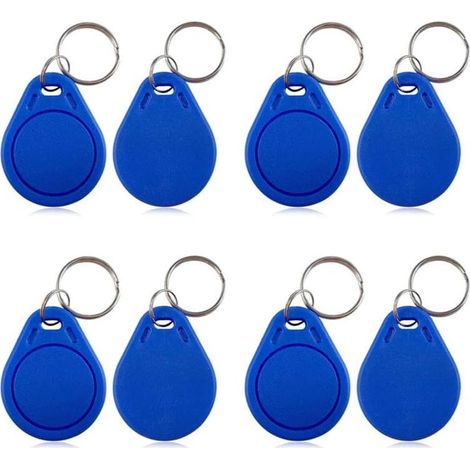 100 - RFID-Chip - NFC-Schlüsselanhänger - 13,56 MHz Zutrittskontrolle - Nur-Lese-Funktion - Wasserdichtes ABS - Für Büro und Zuhause - Blau - 3 x 2,5 cm (1/5)