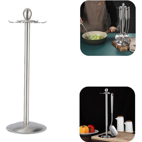 Support à ustensiles de cuisine en inox - étagère rotative avec base pour spatules et louches, argent, 51 x 14 cm (1/5)