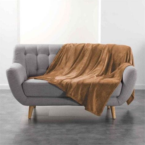Plaid Uni en Flanelle "Flanou" 180x200cm Camel (1/2)