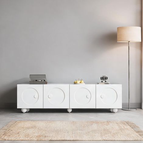 Meuble TV blanc 180 cm avec portes à relief 3D 180,5 x 38 x 50 cm (1/5)