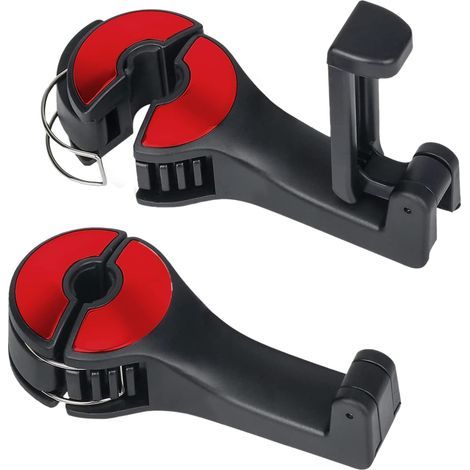 Car Hooks, Set of 2 Car Headrest Hooks with Phone Holder, 2-in-1 Hidden Car Seat Hooks for Bags, Clothes, Groceries (Red) (1/5)