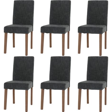 Lote de 6 sillas de comedor Littau, silla de cocina respaldo alto, tela/textil chenilla madera, gris oscuro, patas color natural (1/5)