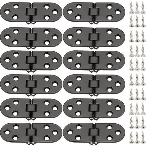 12 Pcs Zinc Alloy Folding Hinges with 180 Degree Round Edge for Folding Door Furniture Table Cabinet - Black (1/5)