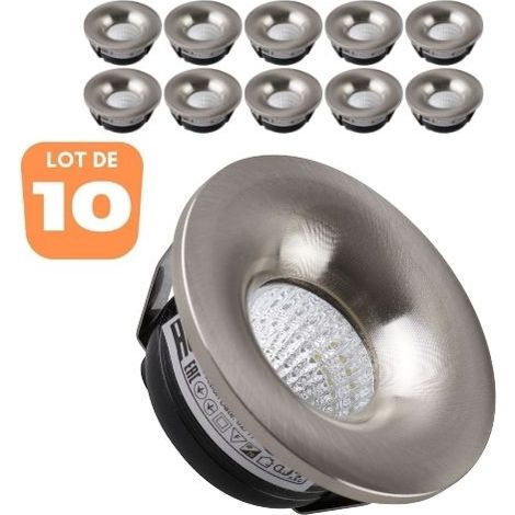 Lot de 10 minis spots LED 3W fixe rond mat chrome