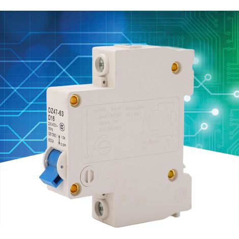 Disjoncteur miniature DZ47-63 D16 1P 230 V/400 V 16 A, montage sur rail DIN, pouvoir de coupure 6000 A (1/5)