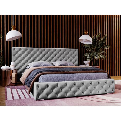 Lit rembourré avec rangement 120x200 velours gris foncé Madera (1/3)