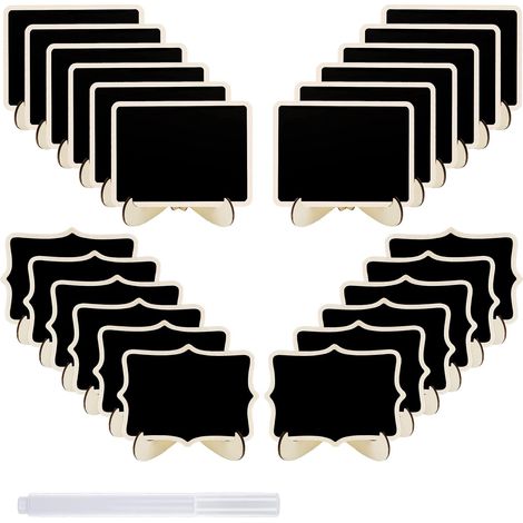 Mini Slate with Wooden Stand, 24 Pieces, Black Erasable Surface Board, Chalk Marker Included, for Decoration, Table Labels, Buffet, Bakery and Wedding (1/5)