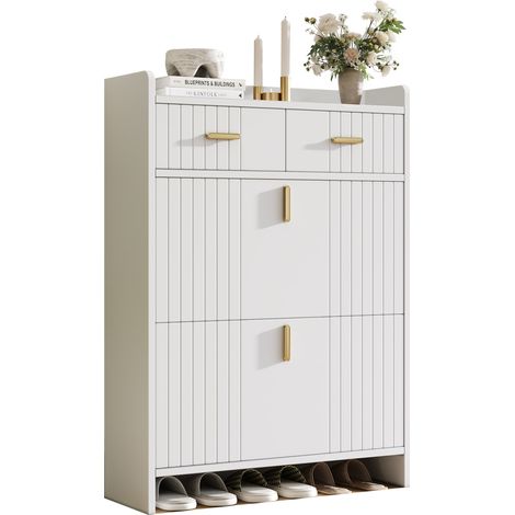 CHICFURN Zapatero 75 × 24 × 108,5 cm de aglomerado blanco, ahorra espacio (1/5)