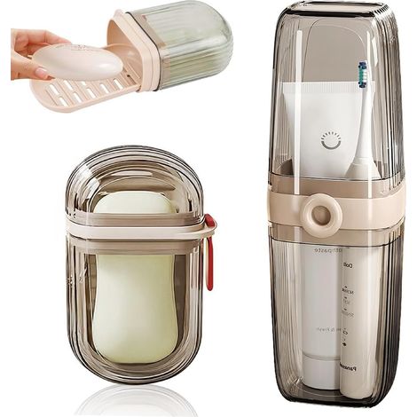 Set di 2 portasapone da viaggio con coperchio, portaspazzolino con coperchio, impermeabile, ideale per campeggio, viaggi di lavoro e vacanze.