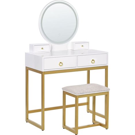 Dressing Table with Mirror and Stool AUXON LED White (1/5)