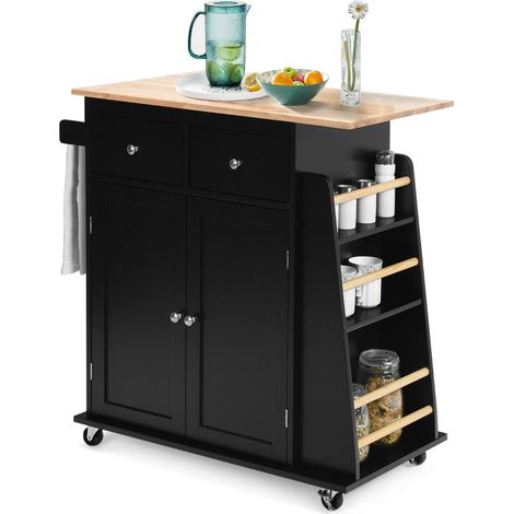 Carrello da cucina con ruote 88 x 46 x 90 cm spazio di archiviazione modulare design moderno legno di caucciù nero 200021139