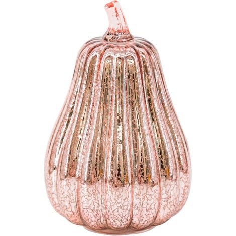 Lanterne citrouille en verre LED, décoration d'Halloween, vitrail, lumière chaude, veilleuse, or rose 14 x 22 cm (1/5)