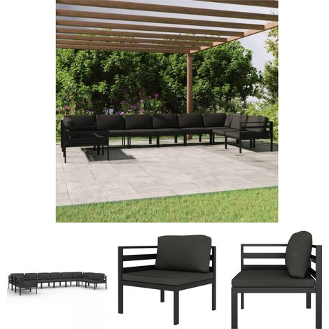 The Living Store 10-tlg. Garten-Lounge-Set mit Kissen Aluminium Anthrazit - Gartenmöbel-Sets (1/5)