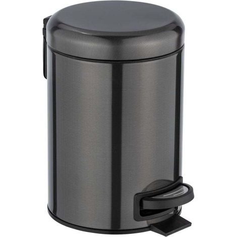 Poubelle à pédale Leman, mini poubelle salle de bain, capacité 3L, acier inox, 17x25x22,5 cm, noir métallique (1/4)