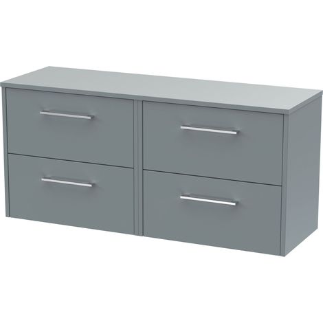 Winshill Contemporary 4 Drawer Wall Hung Vanity Unit with Worktop, Grey, 1200mm