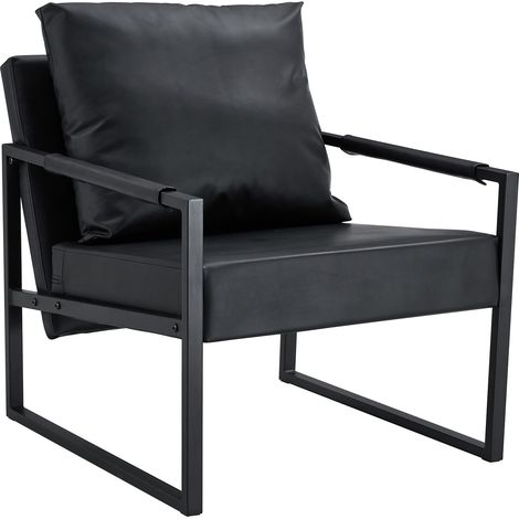 Sillón relax negro de polipiel con estructura de metal, sillón individual moderno con reposabrazos (1/5)